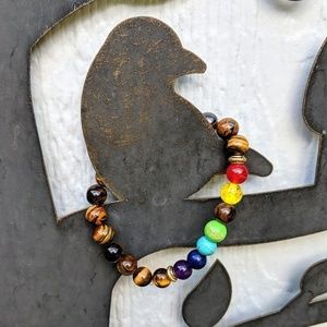 Sale! 𝅺New Tiger's Eye 7 Chakra Healing Love Stretchy Bracelet
